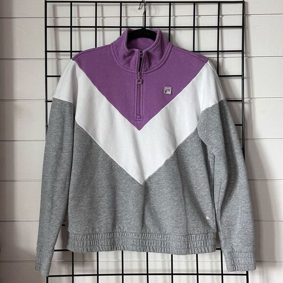 VTG Fila 1/4 Zip Sweatshirt Womens M Purple Colorblock 80s Grandma Core - Picture 1 of 10